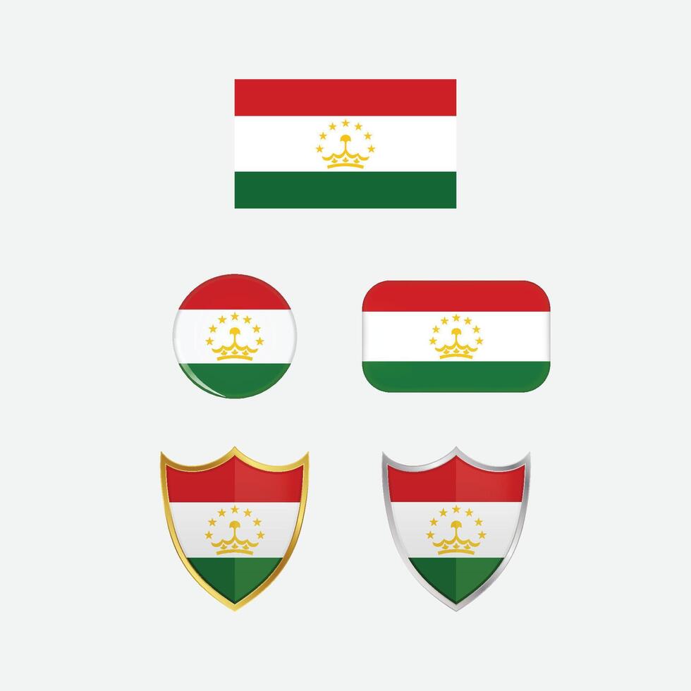 Tajikistan country flag, country flag button, and shield design vector