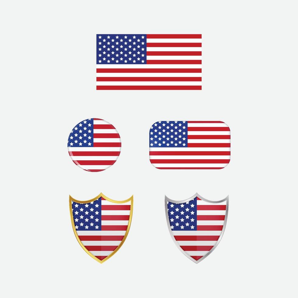 United States country flag, country flag button, and shield design vector