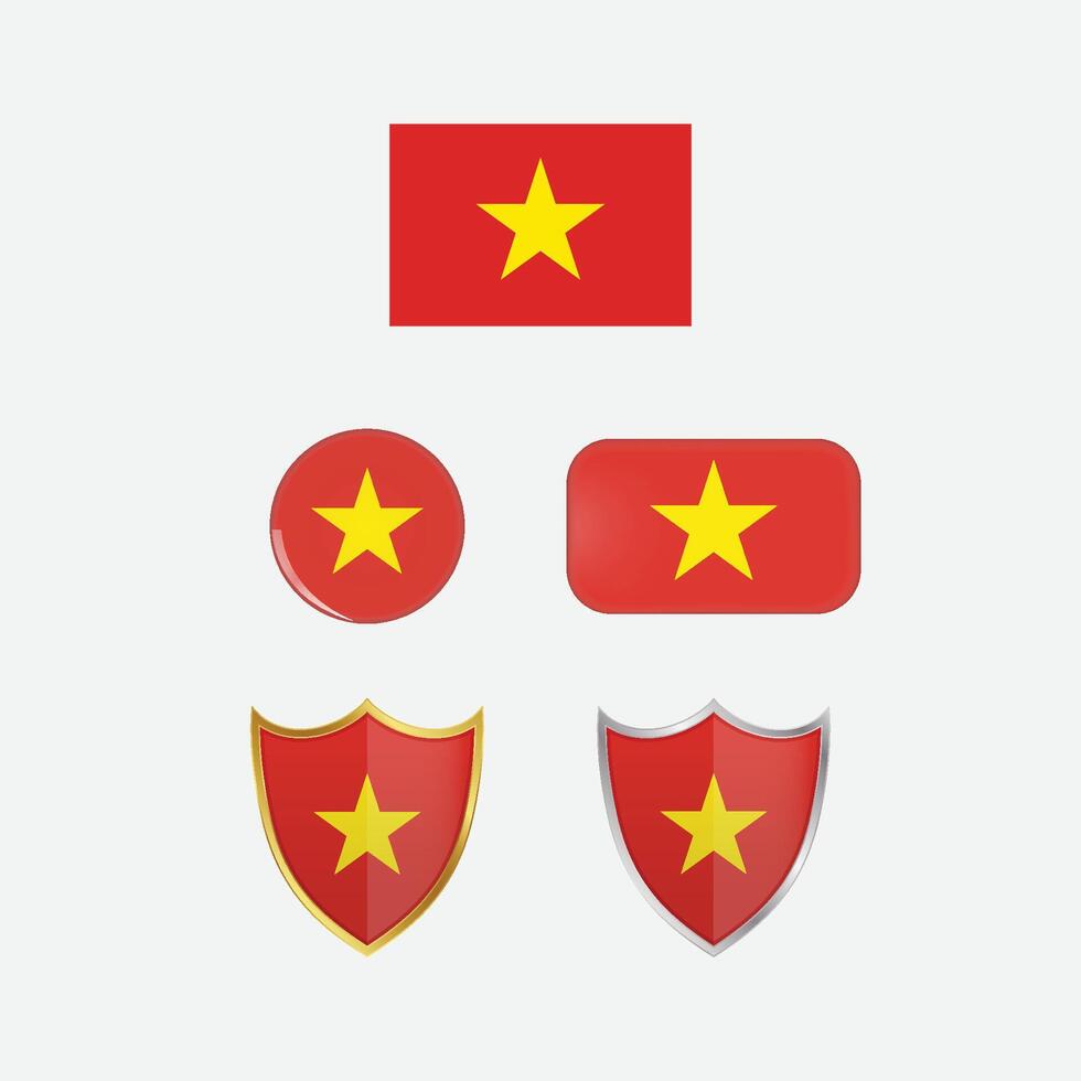 Vietnam country flag, country flag button, and shield design vector