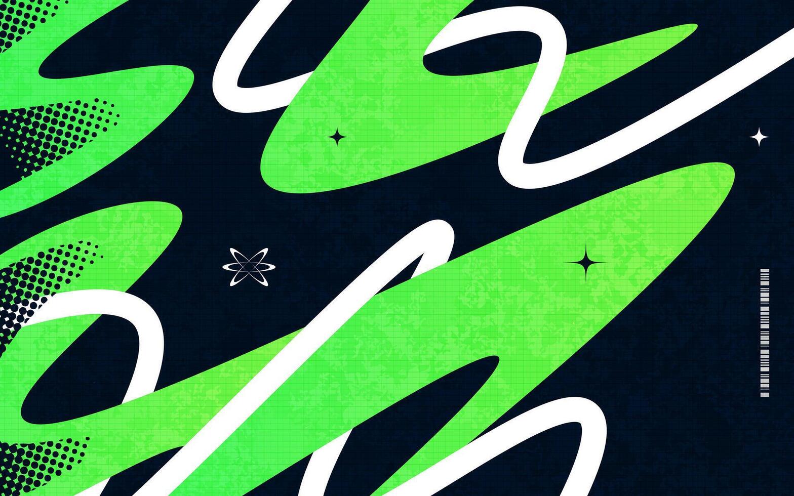 Abstract Creative Background with Wavy Lines, Halftones and Texture Effects in Black, Green and White Color Style. Suitable for Cover, Banner, Poster, or Landing Page Design vector
