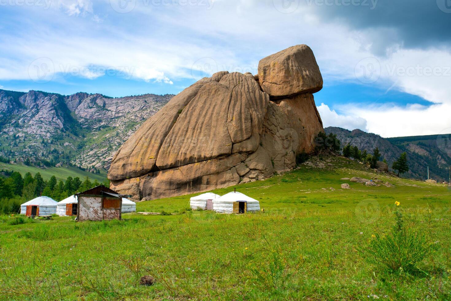 Turtle Rock, or Melkhii Khad, the famous gigantesque rock formed into a turtle shape by only wind and rain water in Gorkhi-Terelj National Park, Mongolia photo