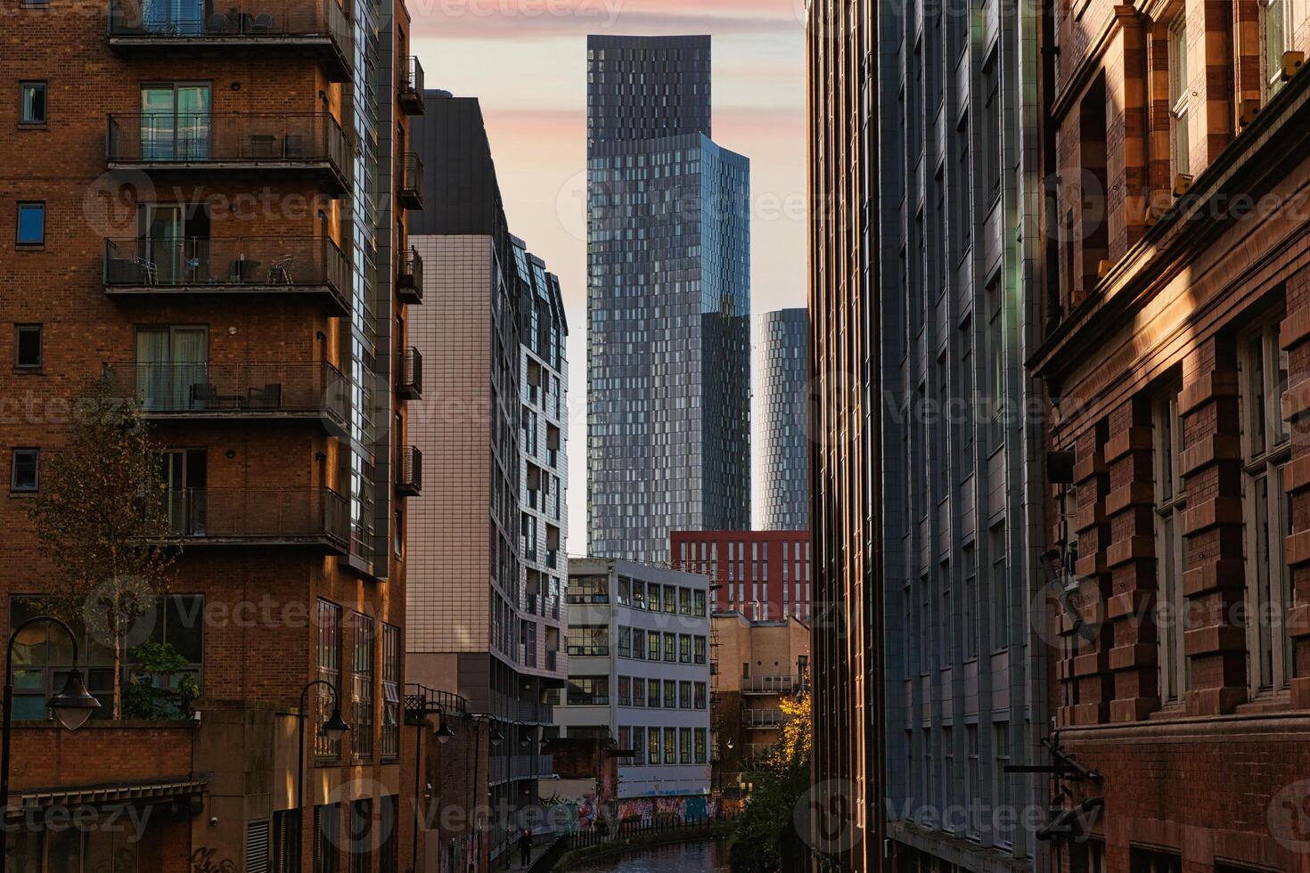 City Alleyway with Skyscraper in the Distance photo