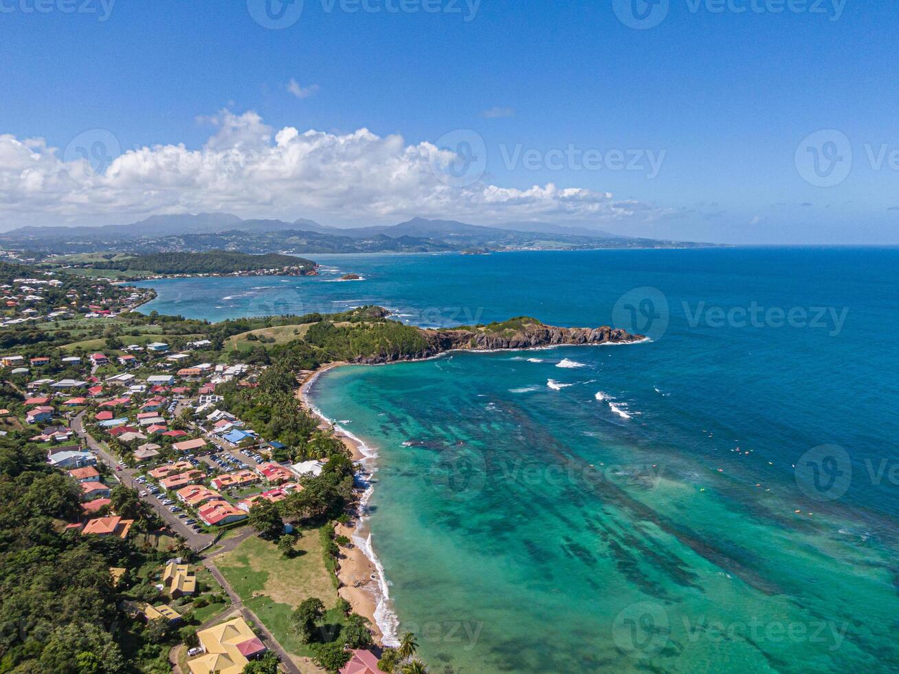 Drone view Anse l'Etang and Tartane beaches with wonderful coral reefs, Martinique, West Indies, France photo