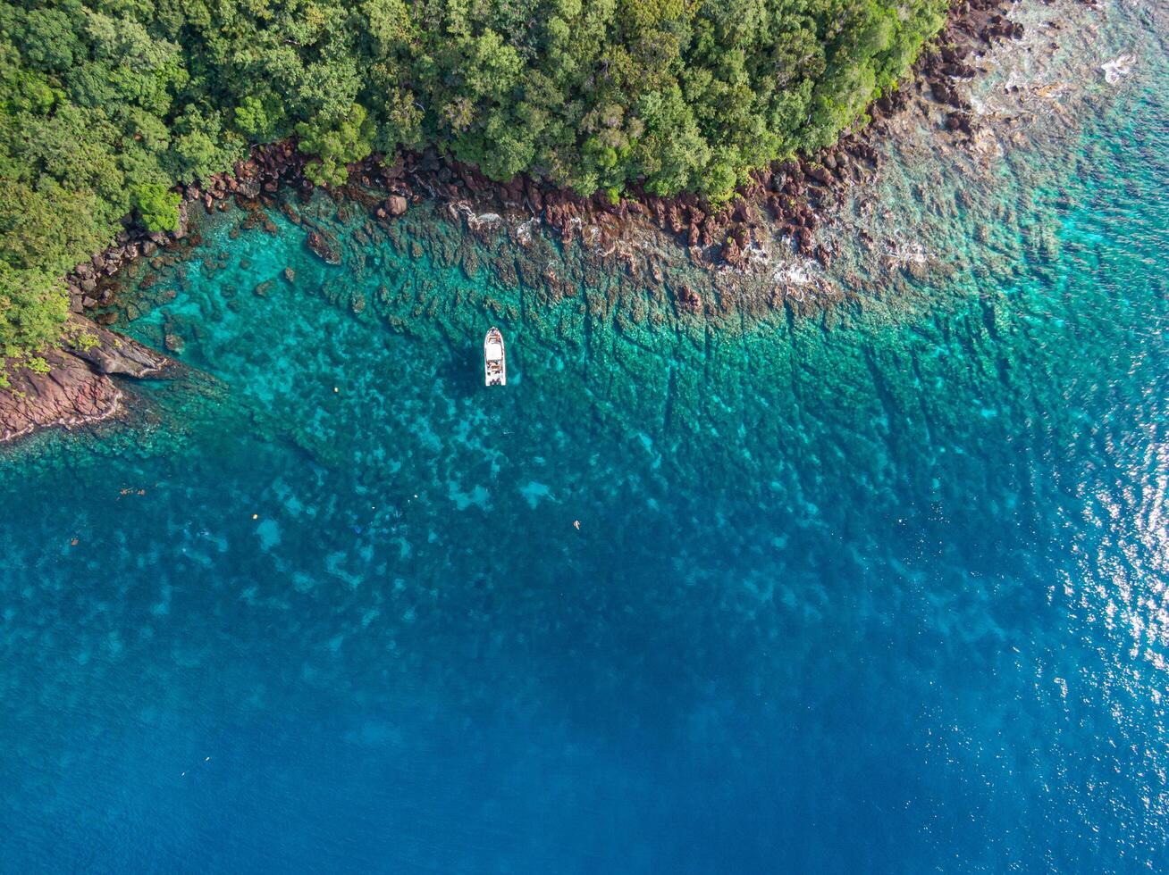 Aerial View of a Boat Near Jorasse Diving Site, Grande Anse, Martinique, West Indies, France photo