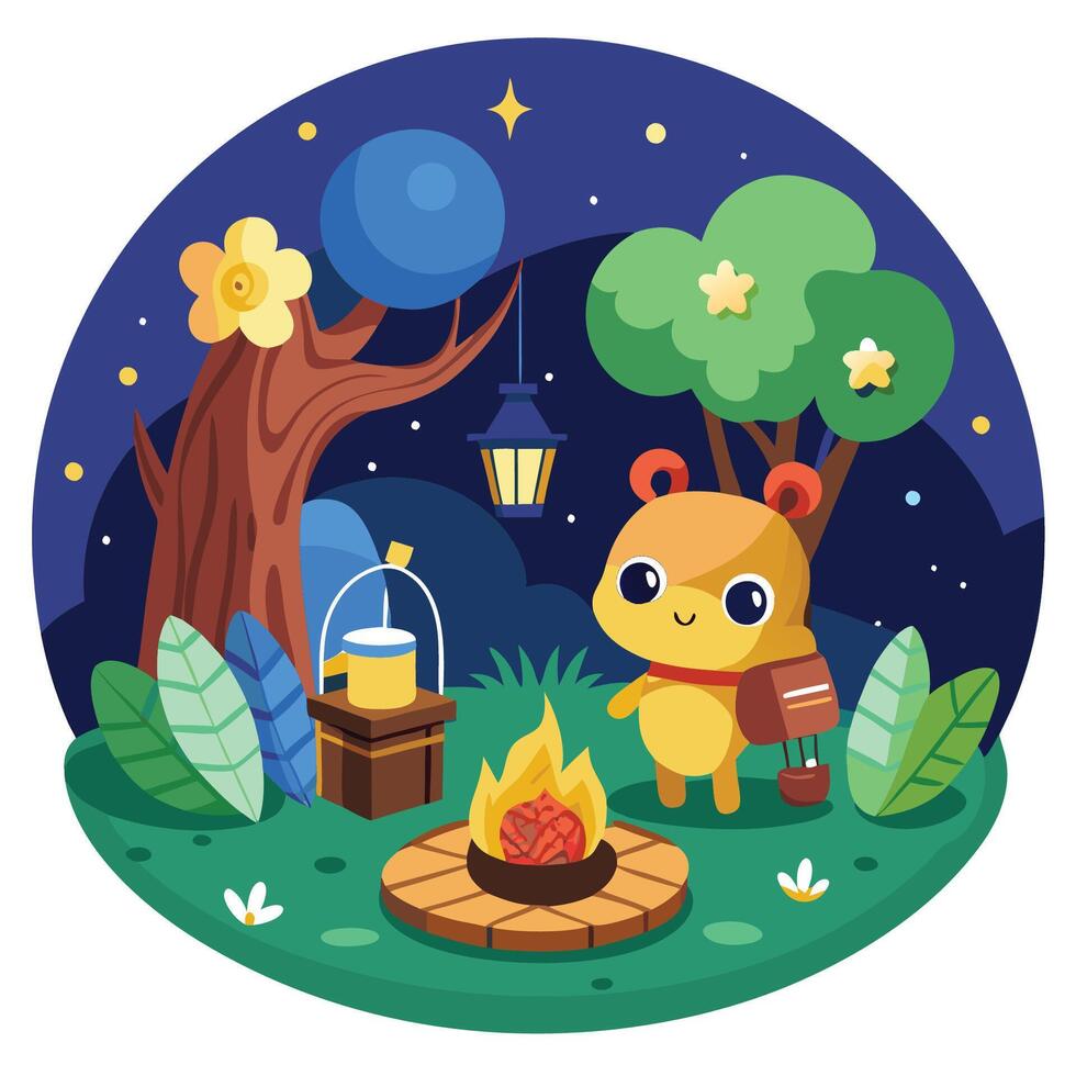 Animated Sticker Depicting a Fireflies Illuminating the Night Sky vector
