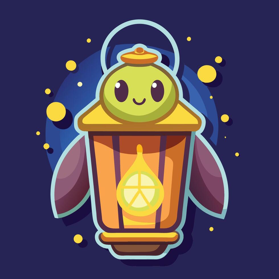 Cute Cartoon Firefly Glowing Brightly Inside a Luminous Lantern vector