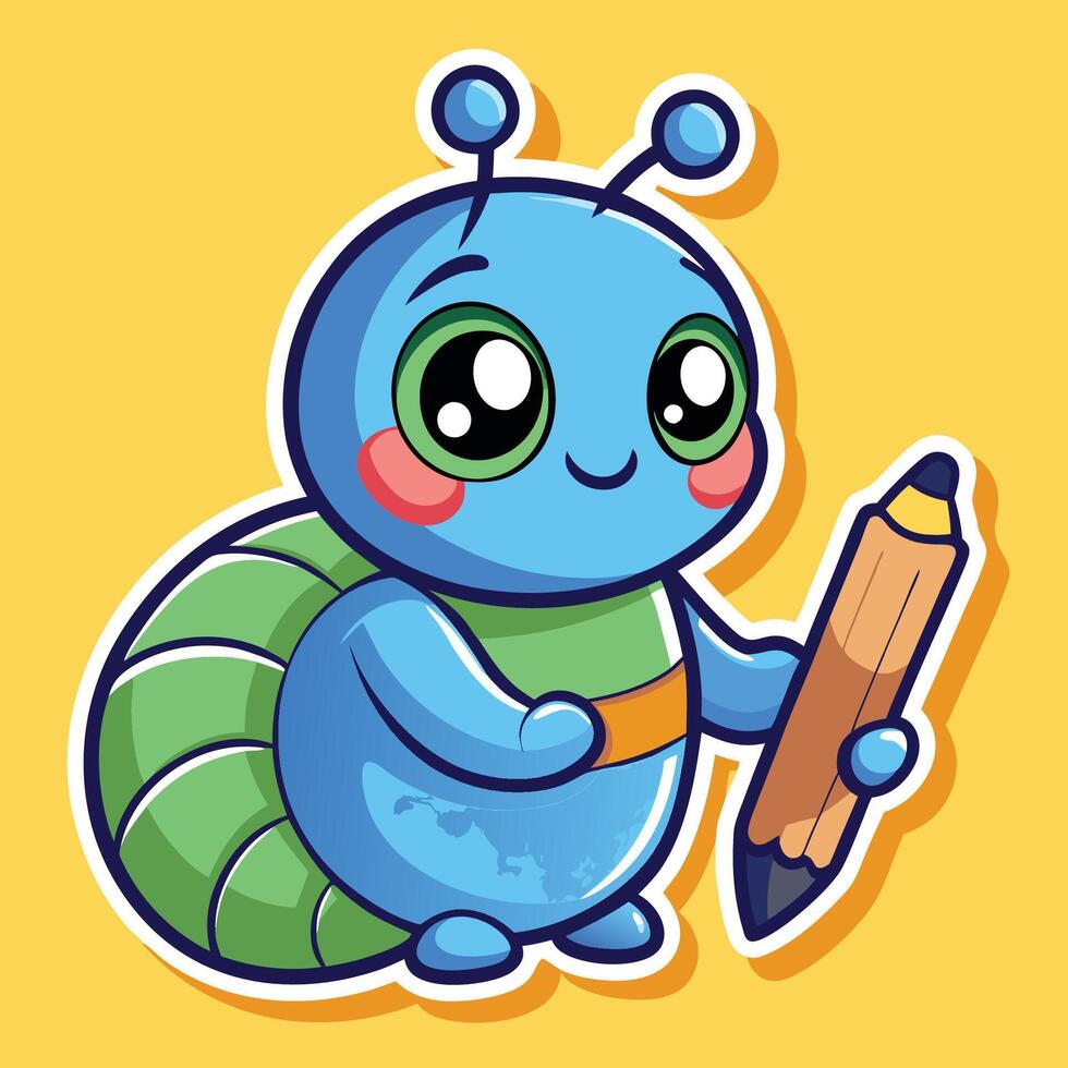 Whimsical Cartoon Caterpillar Artist with a Tiny Pencil vector