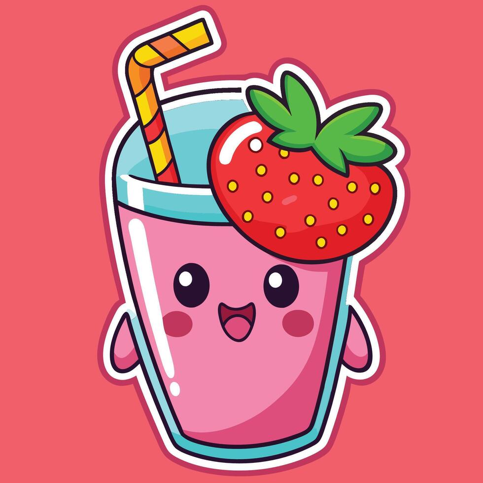 Adorable Cartoon Strawberry Enjoying a Refreshing Smoothie vector