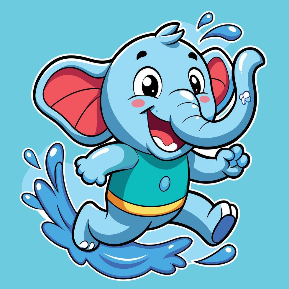Cheerful Elephant Splashing in Tropical Waters vector