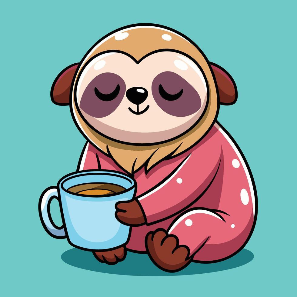 Cute Sleepy Sloth in Cozy Pajamas Cartoon Sticker vector