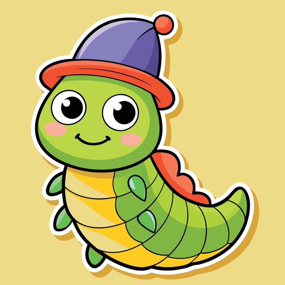 Adorable Cartoon Caterpillar with a Tiny Hat on Its Head vector