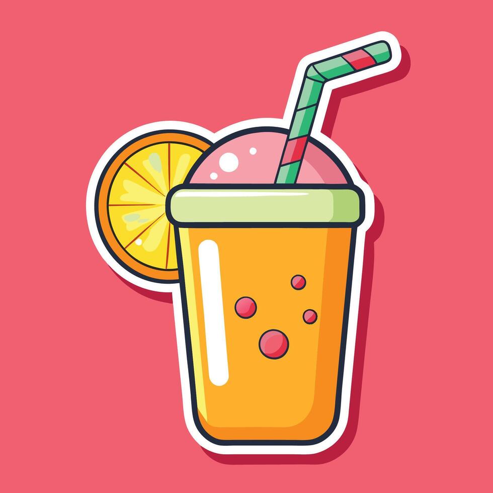 Whimsical Cartoon Smoothie with Paper Straw in Vibrant Tropical Colors vector