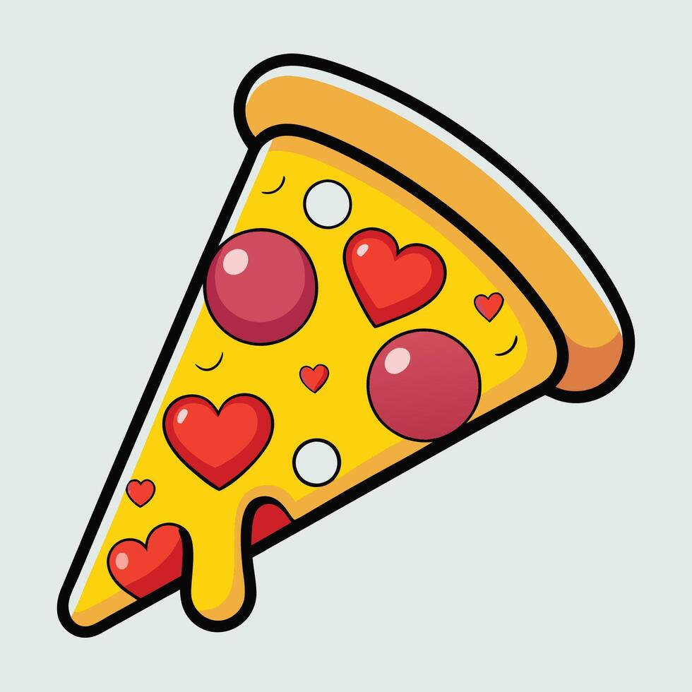 Irresistible Cartoon Pizza Slice with Heart Shaped Toppings vector