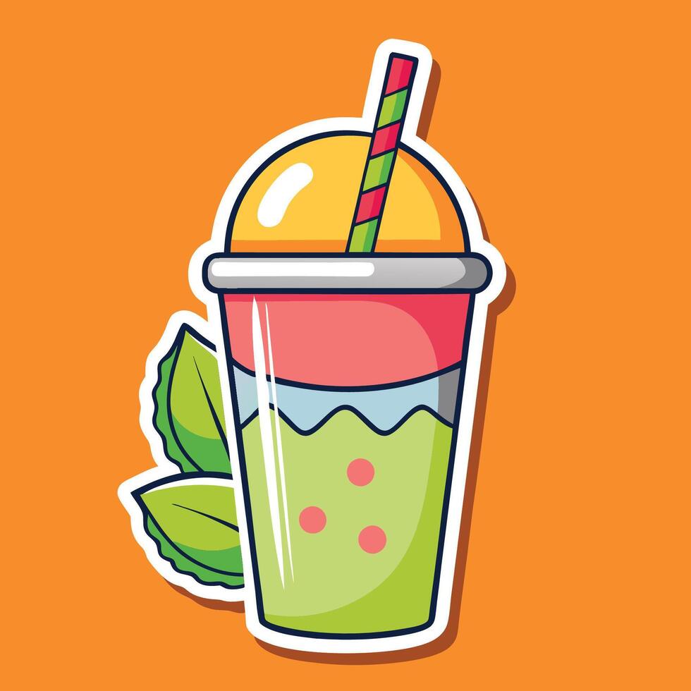Cute Cartoon Sticker Depicting a Tropical Smoothie in a Vibrant Cup vector