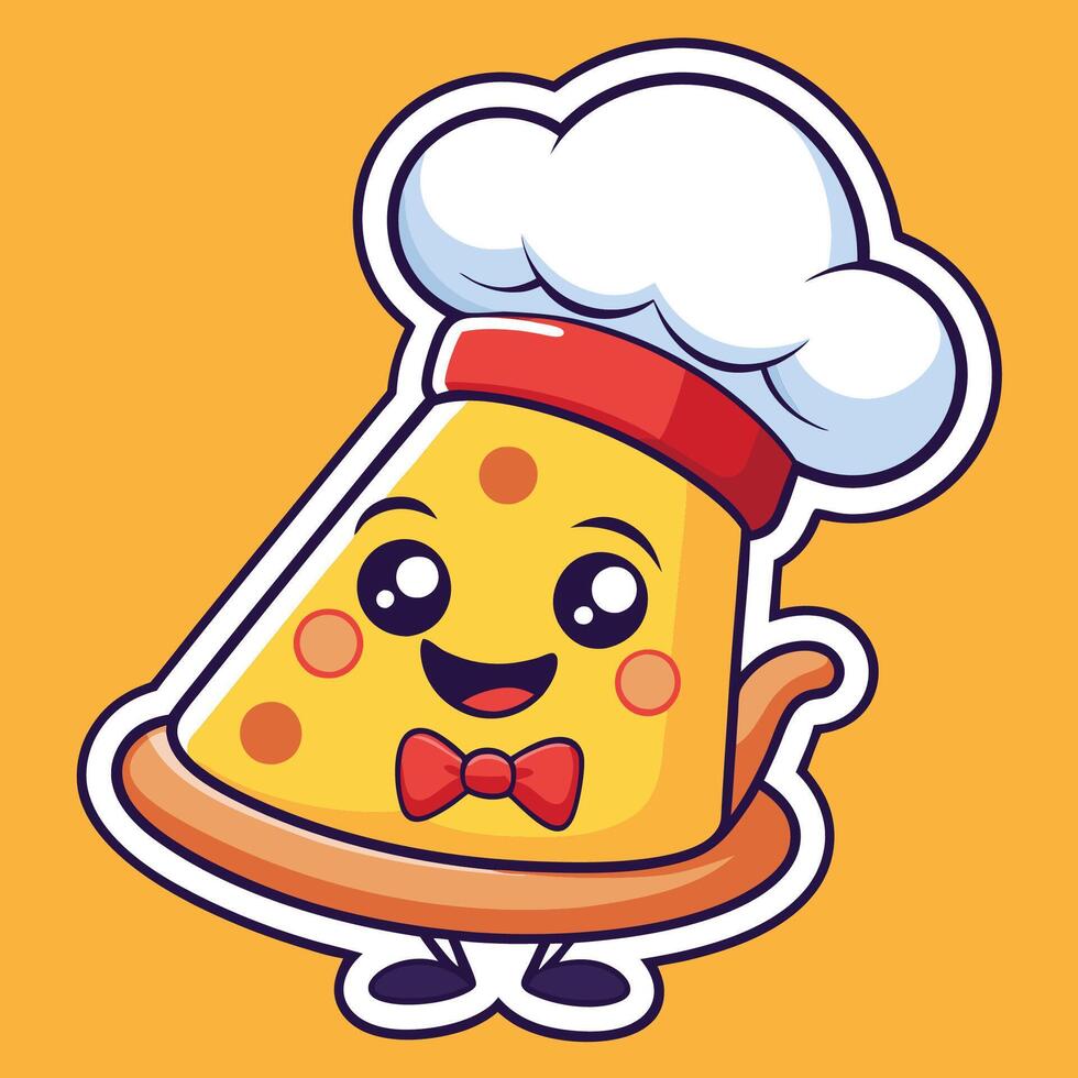 Cartoon Pizza Slice with a Tiny Chef s Hat and Waving Hand vector