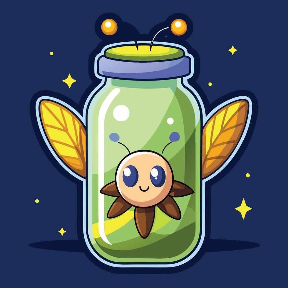 Glowing Firefly in a Cartoon Mason Jar with Soft Illumination vector