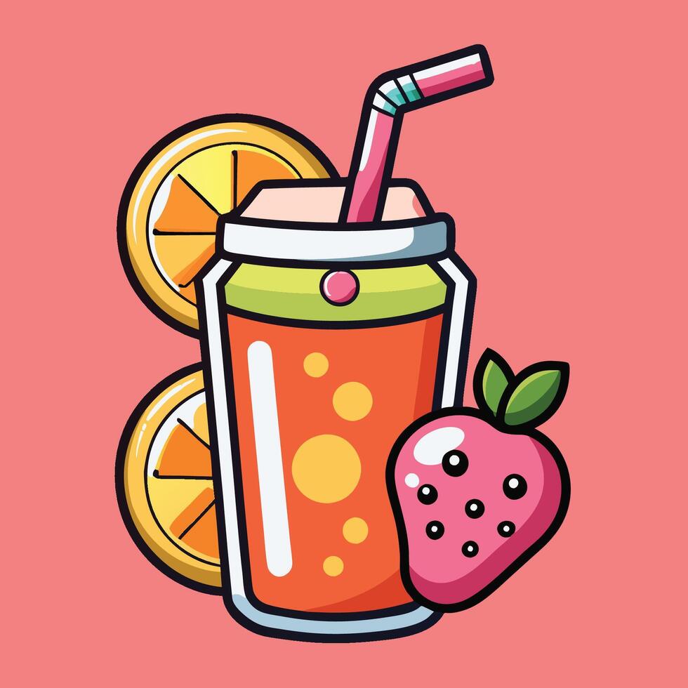 Cute and Delightful Smoothie with a Straw Cartoon Sticker vector