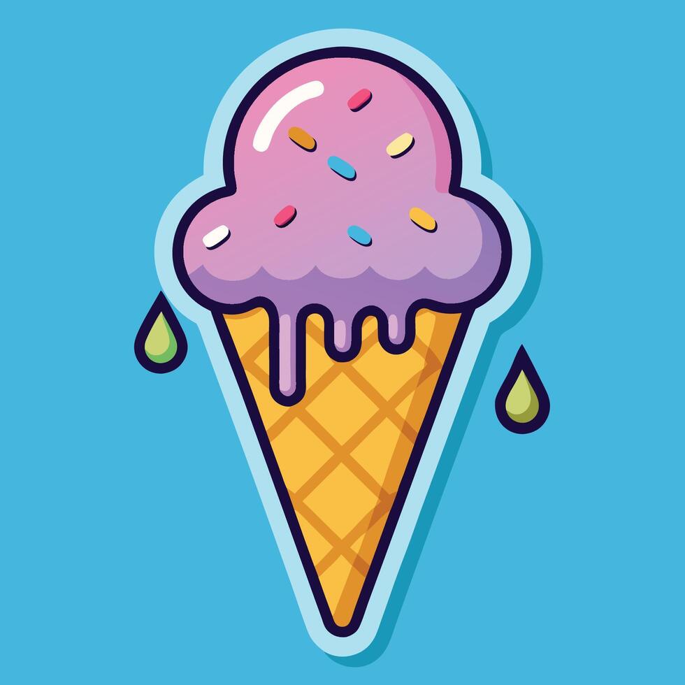 Cartoon Sticker of a Joyous Ice Cream Cone Sprinkled with Sweetness vector