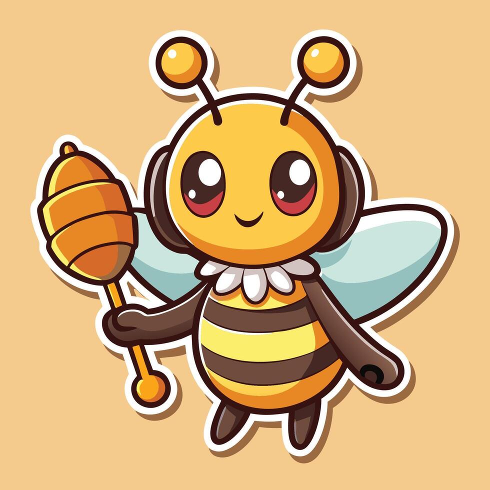 Cartoonish Bee Holding a Tiny Honey Spoon with a Smiling Expression vector