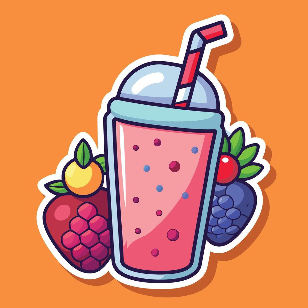 Vibrant Cartoon Sticker of a Summer Smoothie with Fresh Berries and Tropical Vibes vector