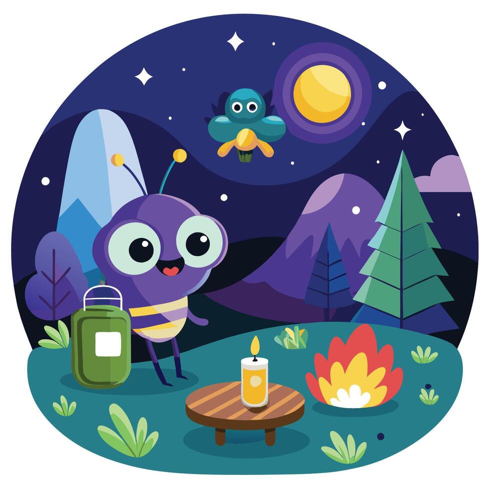 Glowing Firefly Illuminating the Nighttime Sky with Cartoonish Charm vector