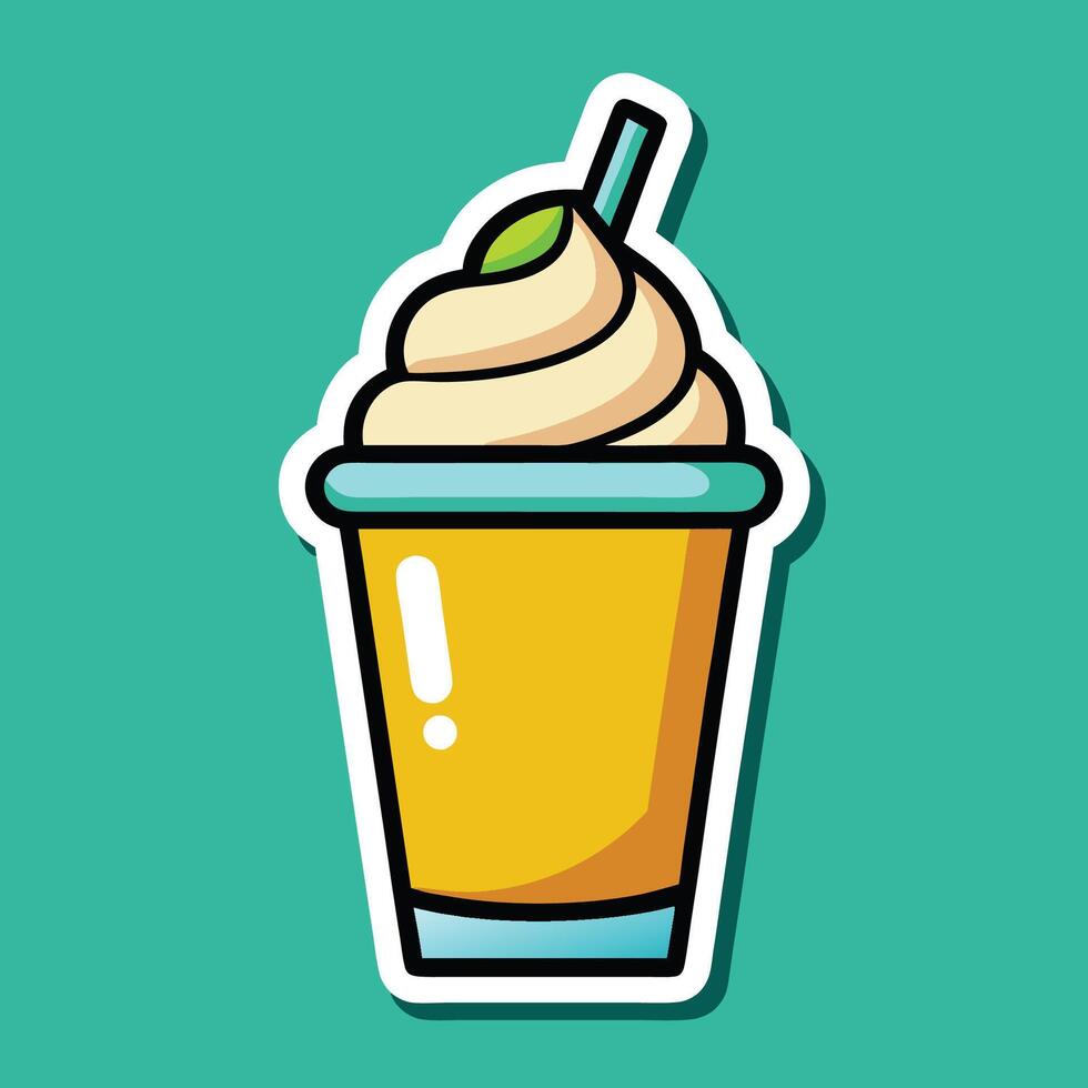 Whimsical Smoothie Cup Cartoon Sticker with Whipped Cream and Straw vector