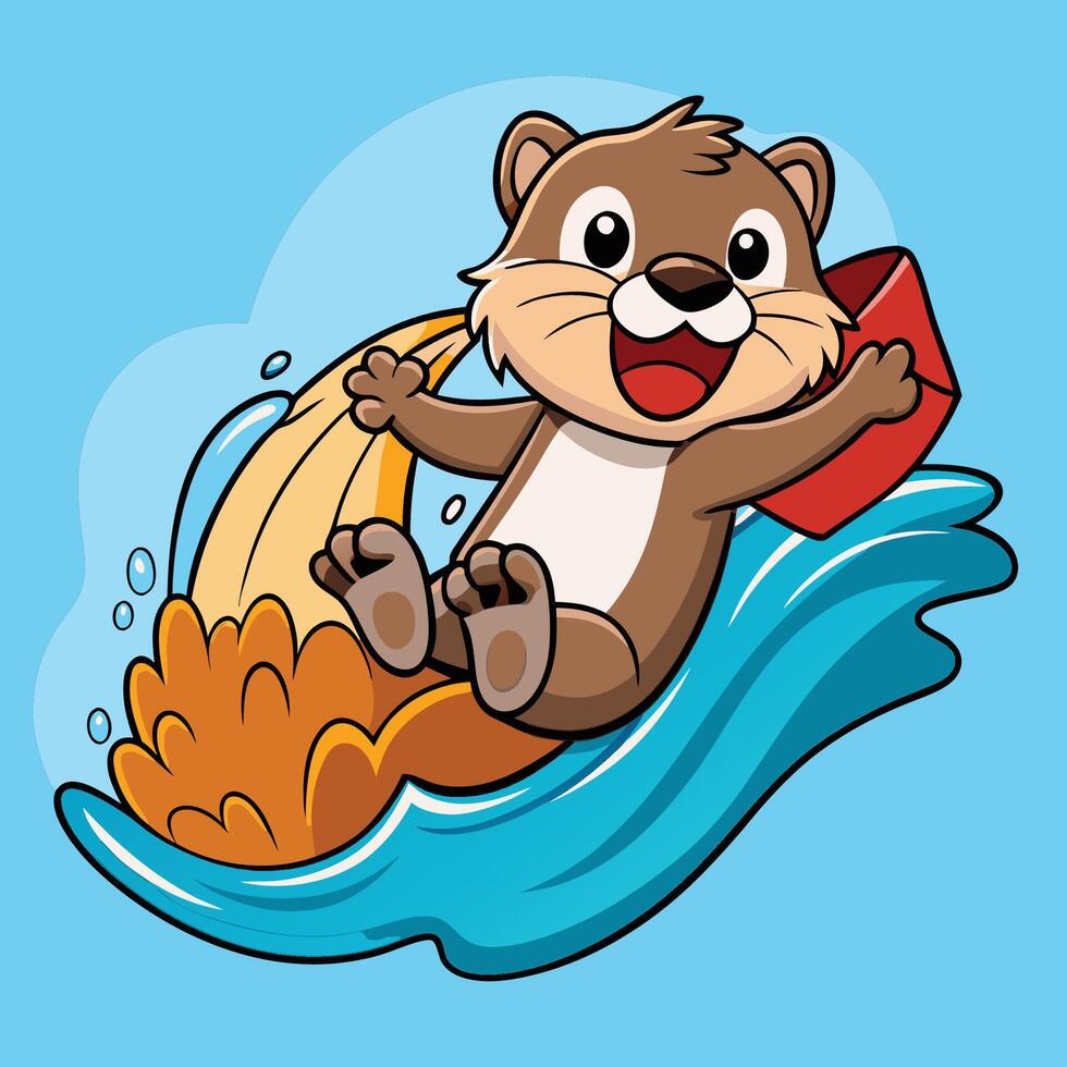 Playful Otter Sliding Down a Water Slide with Exuberance vector