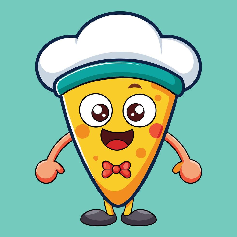 Cartoon Sticker of a Silly Pizza Slice with a Tiny Chef s Hat vector