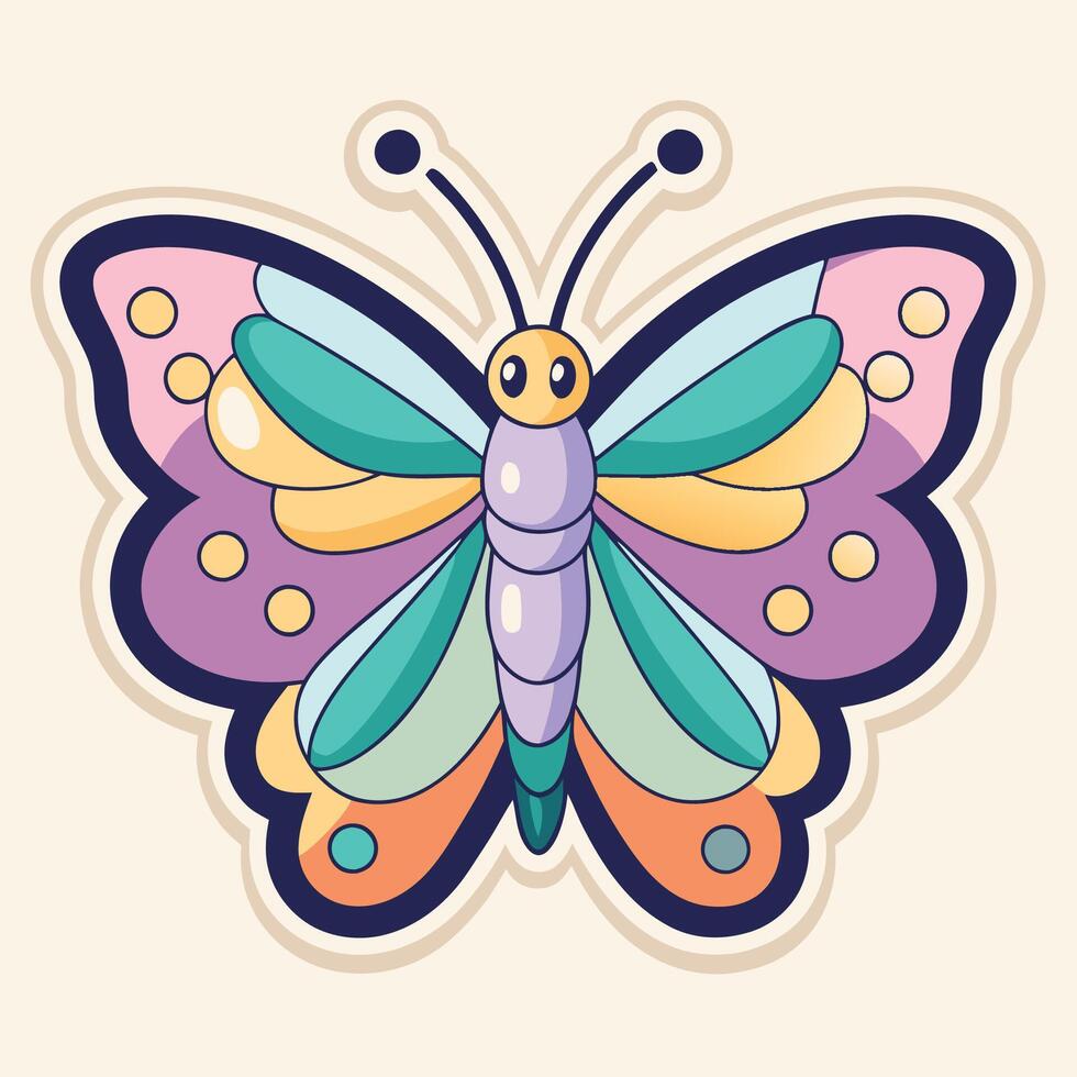 Pastel Hued Cartoon Butterfly Sticker with Delicate Wings vector