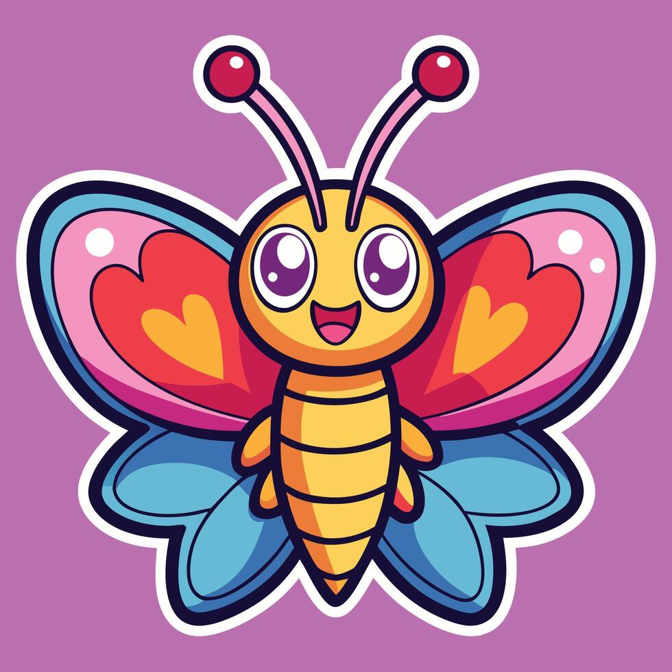 Adorable Heart Shaped Butterfly Cartoon Sticker vector