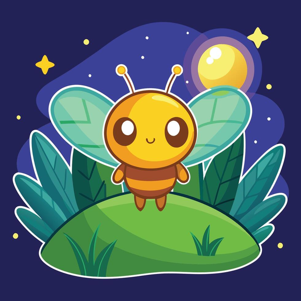 Captivating Cartoon Firefly Illuminating the Night Sky vector