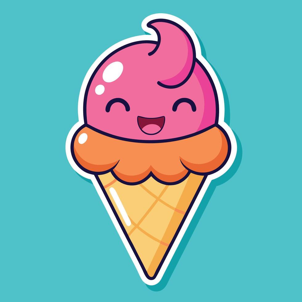 Winking Cartoon Ice Cream Cone Sticker with a Smile vector