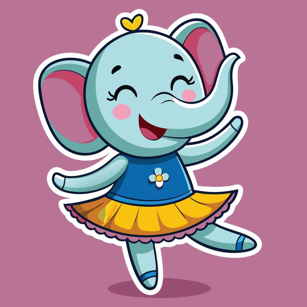 Cartoon Elephant Sticker with a Wide Smile and a Tiny Top Hat vector