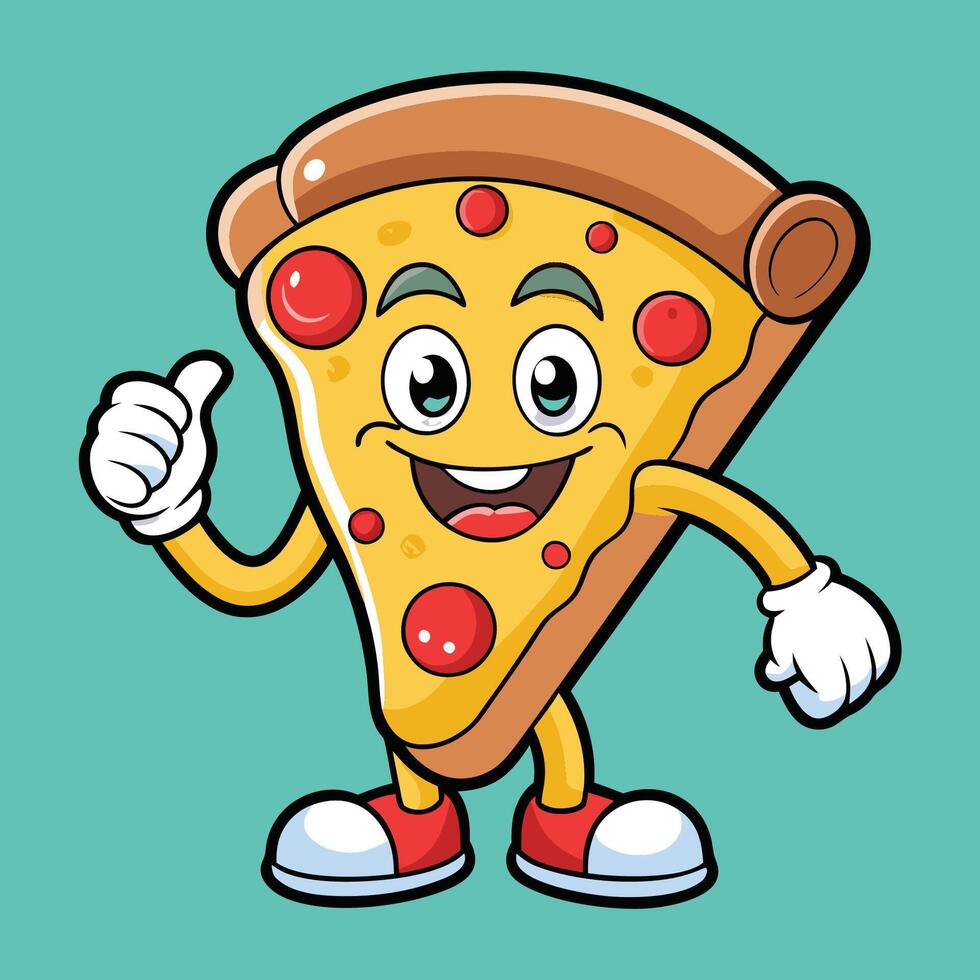 Animated Cartoon Pizza Slice Thumbs Up Sticker vector