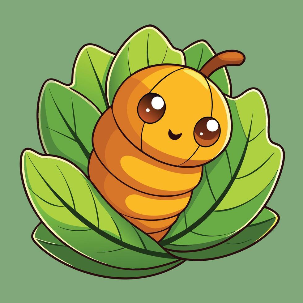 Cute Caterpillar Snuggled Up in a Cozy Leaf Blanket vector