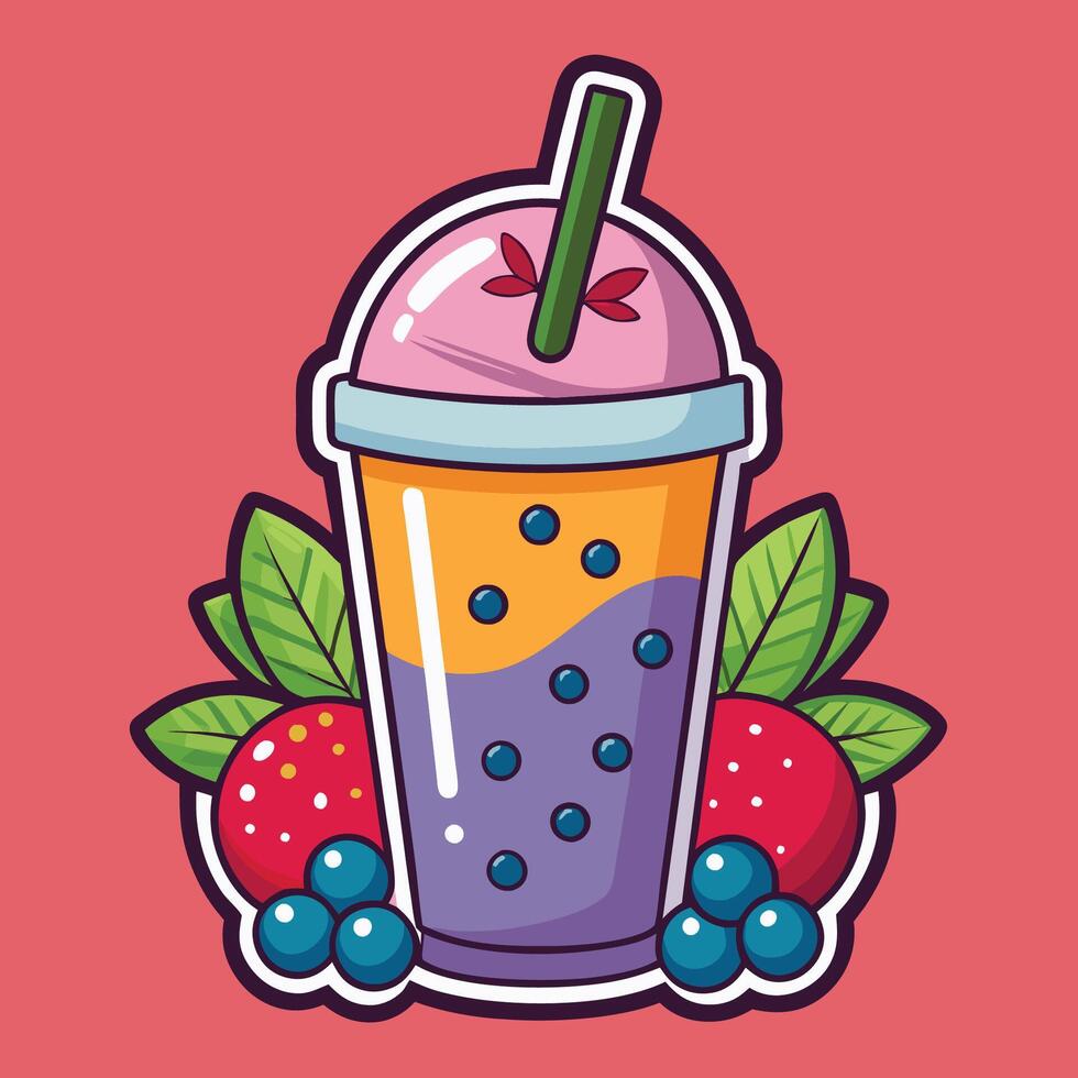 Cartoon Smoothie Sticker with Luscious Berry Topping vector
