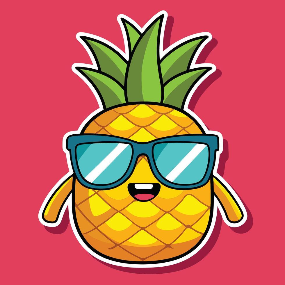 Cartoon Sunbathing Pineapple Slice with Sunglasses Relishing Summer Vibes vector