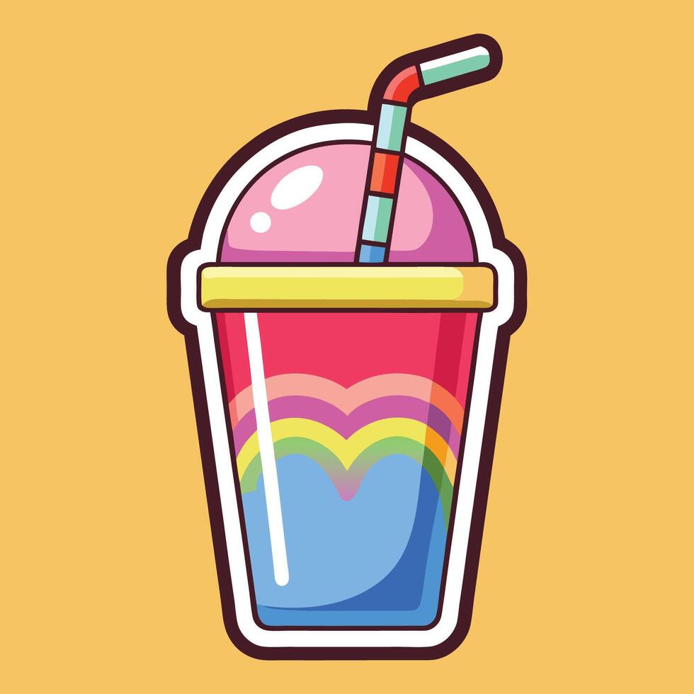 Vibrant Cartoon Sticker Depicting a Rainbow Smoothie Cup vector