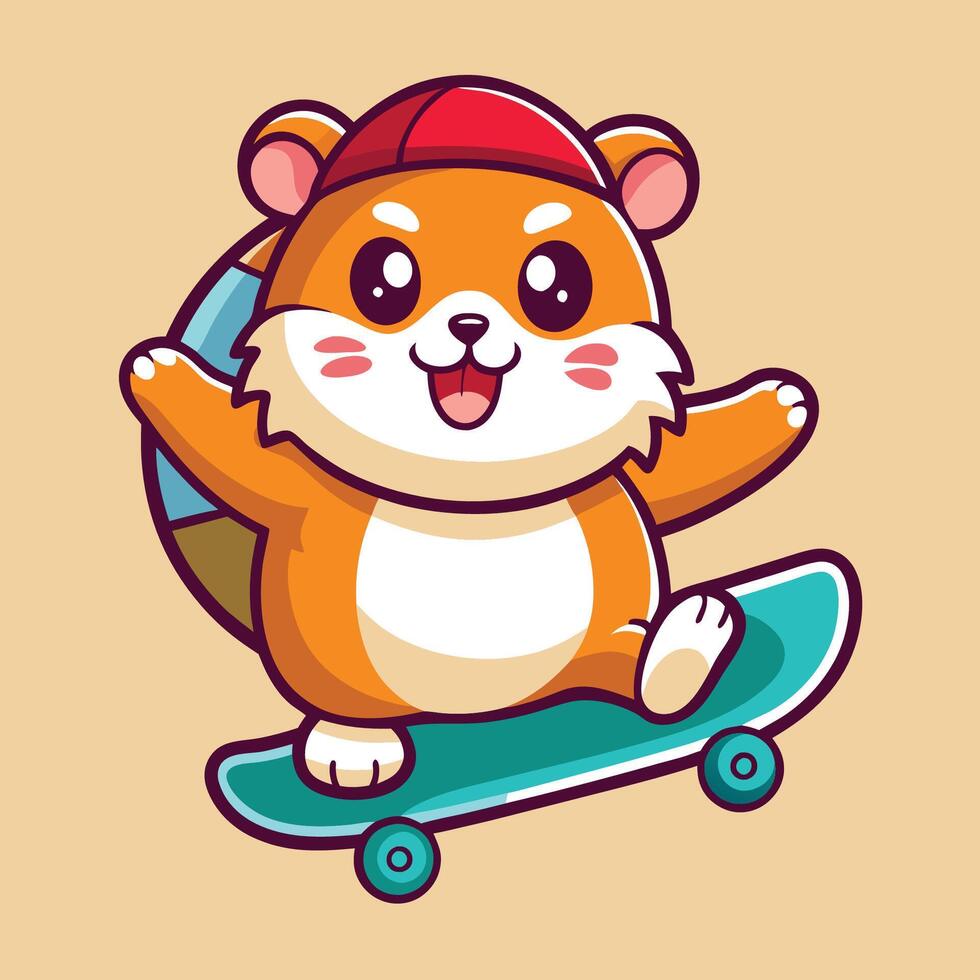 Playful Hamster Riding a Tiny Cycle Depicted in a Cartoon Sticker vector