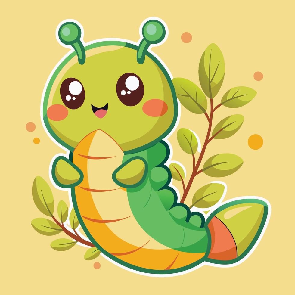 Playful Caterpillar Delighting in Miniature Leaves vector