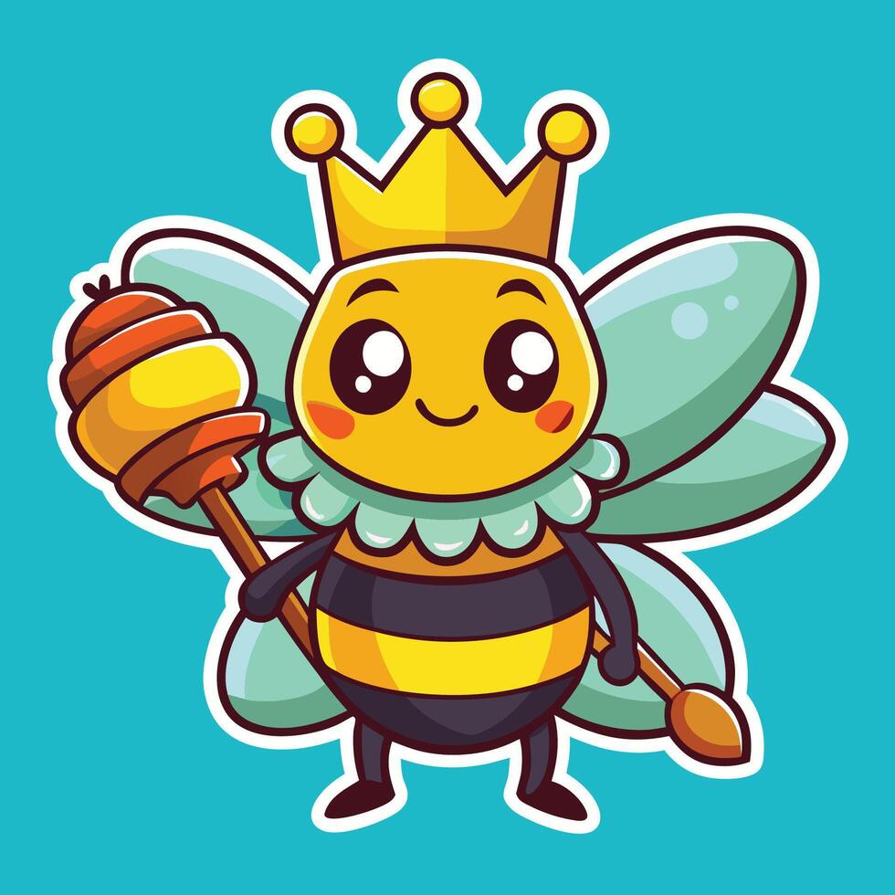Humorous Cartoon of Crown Adorned Bee with Delighted Expression vector