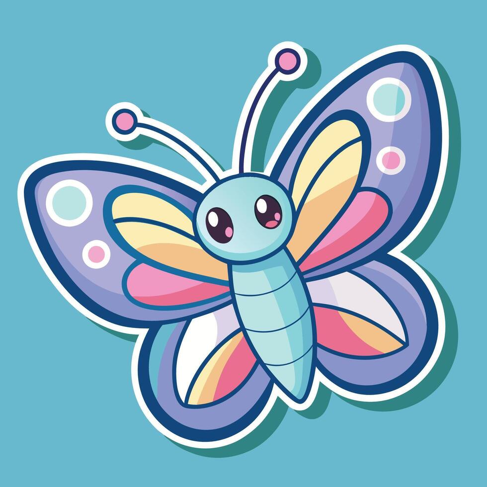Pastel Colored Butterfly Cartoon Sticker with Whimsical Wings vector