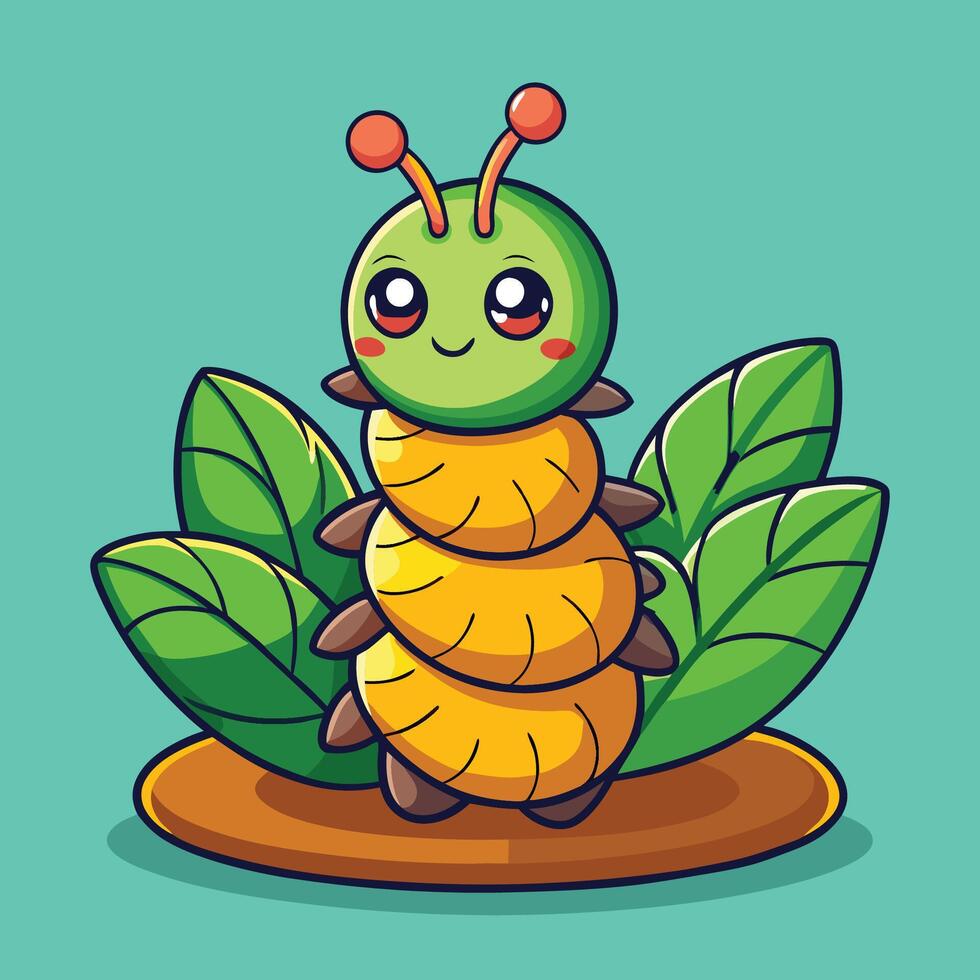 Cute Cartoon Caterpillar Perched Atop a Stack of Books vector