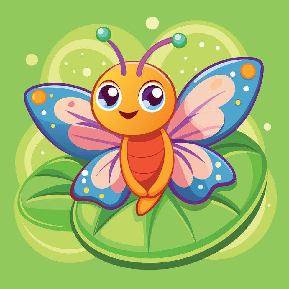 Cartoon Butterfly Gracefully Rests on a Vibrant Lily Pad vector