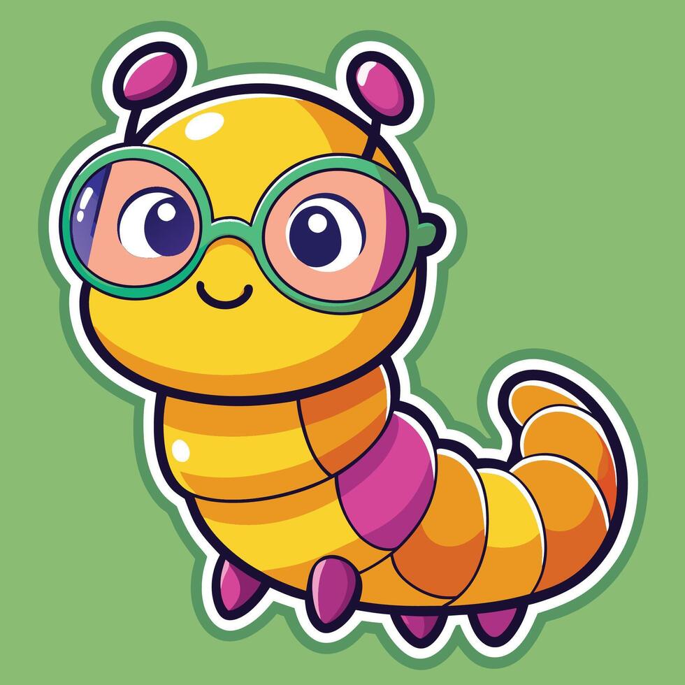 Cartoon Caterpillar with Tiny Glasses A Whimsical Adventure vector