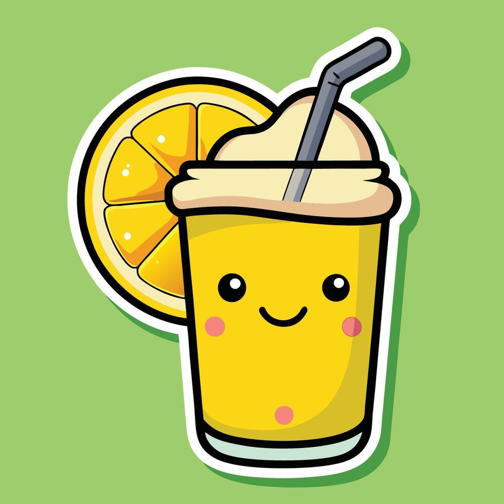 Cartoon Smoothie Sticker Featuring a Cheerful Lemon vector