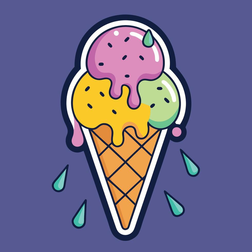Sweet and Sprinkled Delight Cartoon Ice Cream Cone Sticker vector