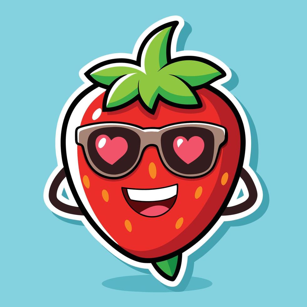 Cool and Stylish Strawberry Cartoon Sticker with Shades vector