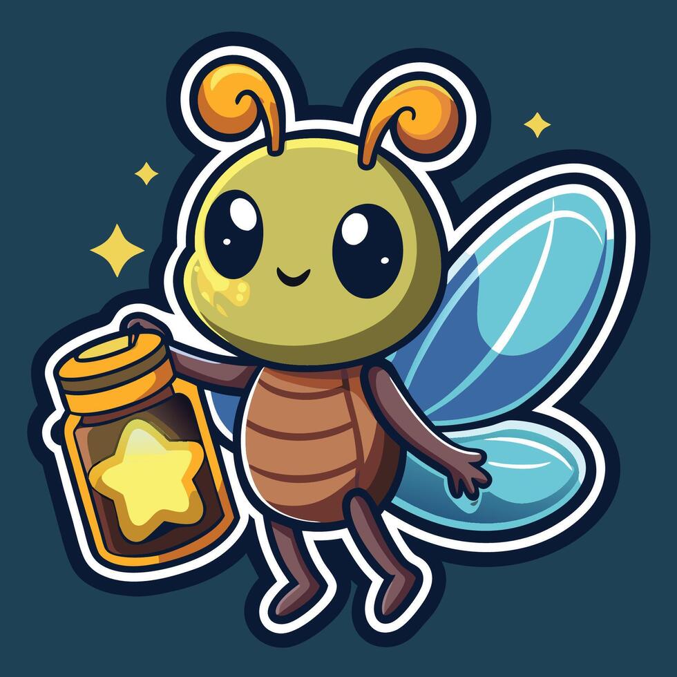 Glowing Firefly Sticker with a Sparkling Jar of Starlight vector