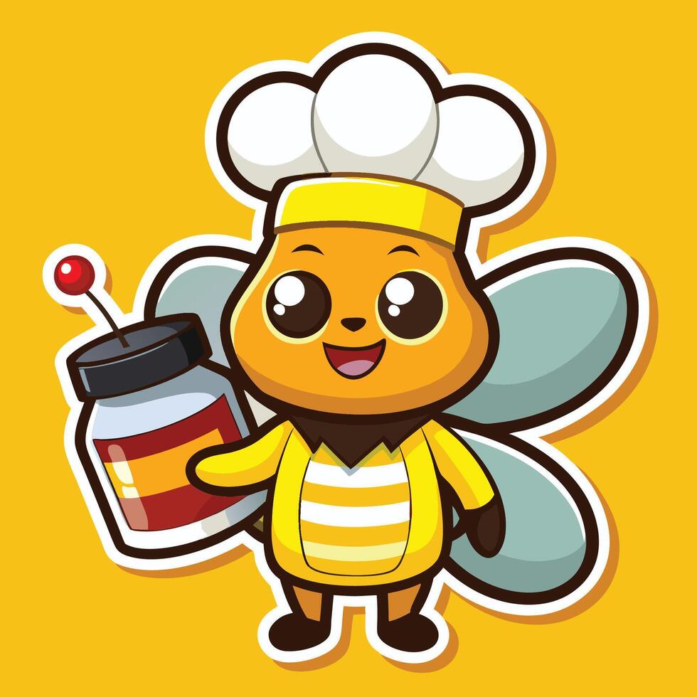 Cartoon Bee Chef Holding a Spatula in a Chef s Hat vector